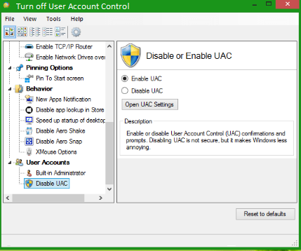 Turn off User Account Control